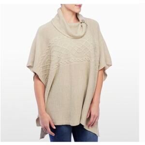 NYDJ Cable Cowl Cream Poncho Sweater - Size Small